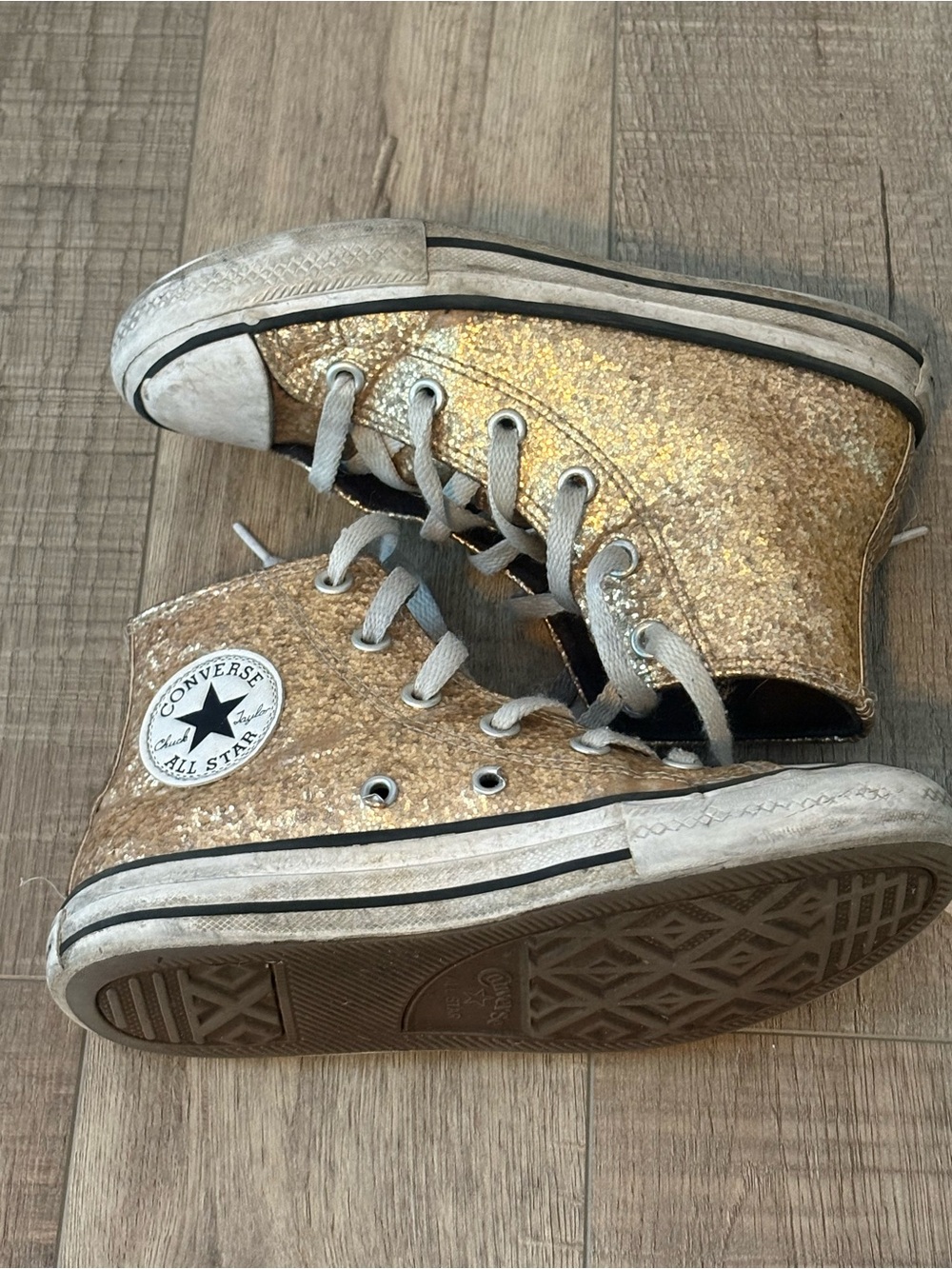 Converse All Star Glitter Fashion Sneakers Metallic Gold Girls SZ 13
